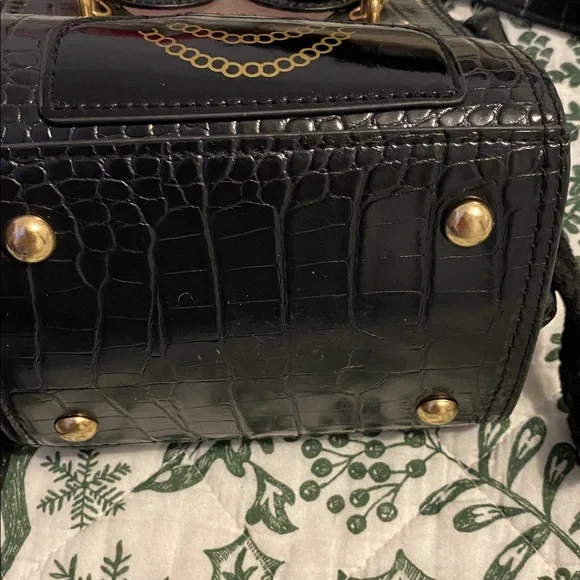 Black Croc-Embossed Handbag with Face Design, fun purse good condition - Picture 6 of 9